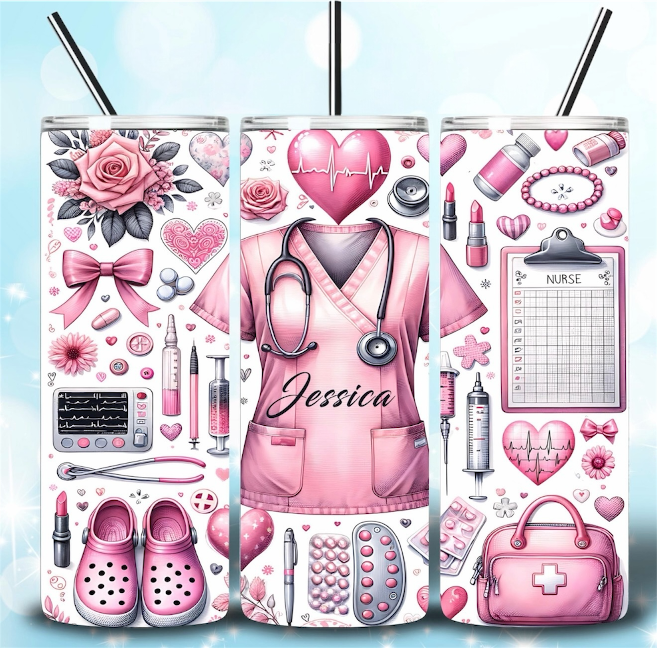 Pretty in Pink Nurse – Personalized 20oz Tumbler
