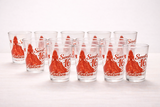 Personalized Quinceañera and Sweet 16 Shot Glasses – Set of 12