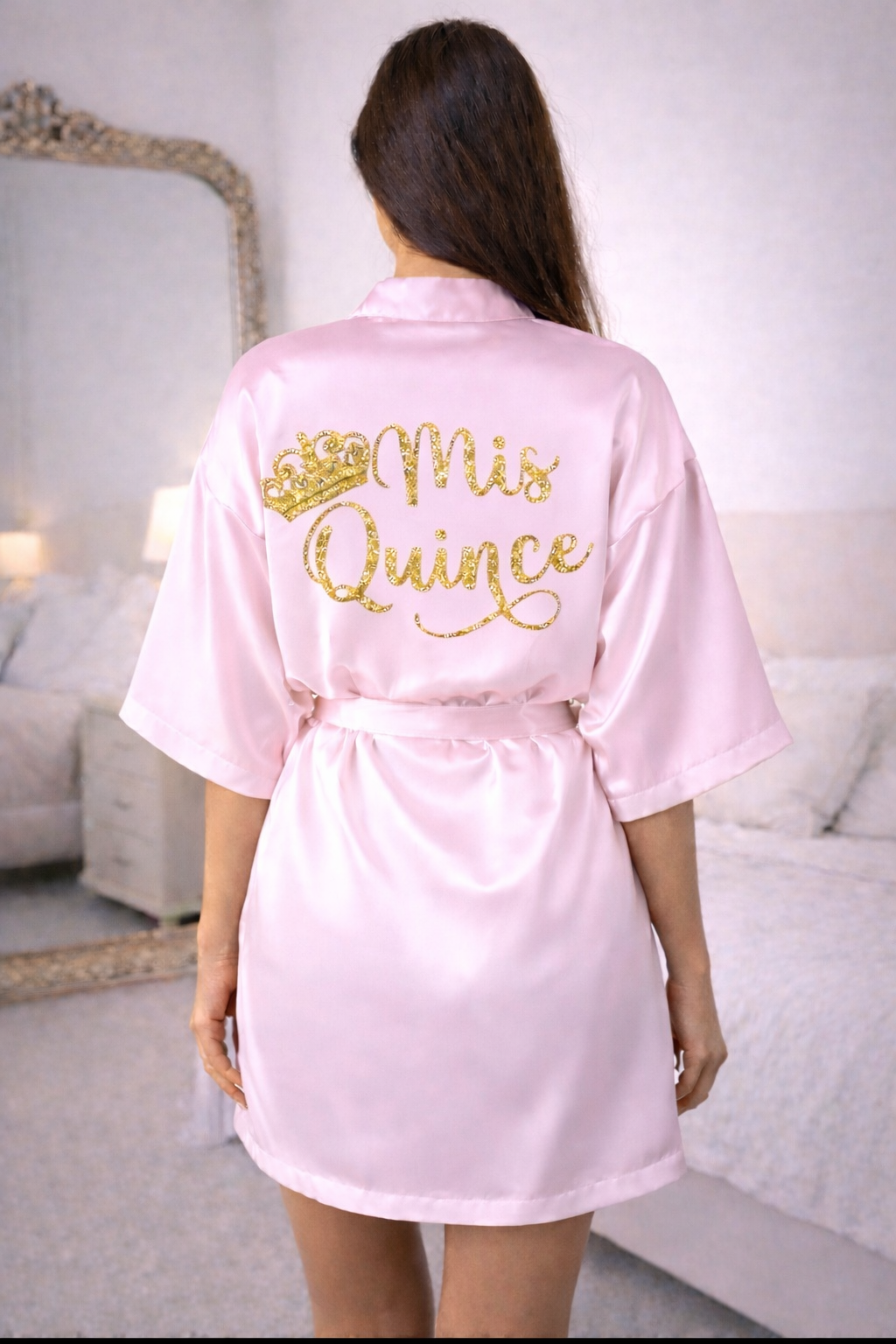 Personalized Robe + Slippers Set – Quinceañera (Send the name to be personalized on the front)