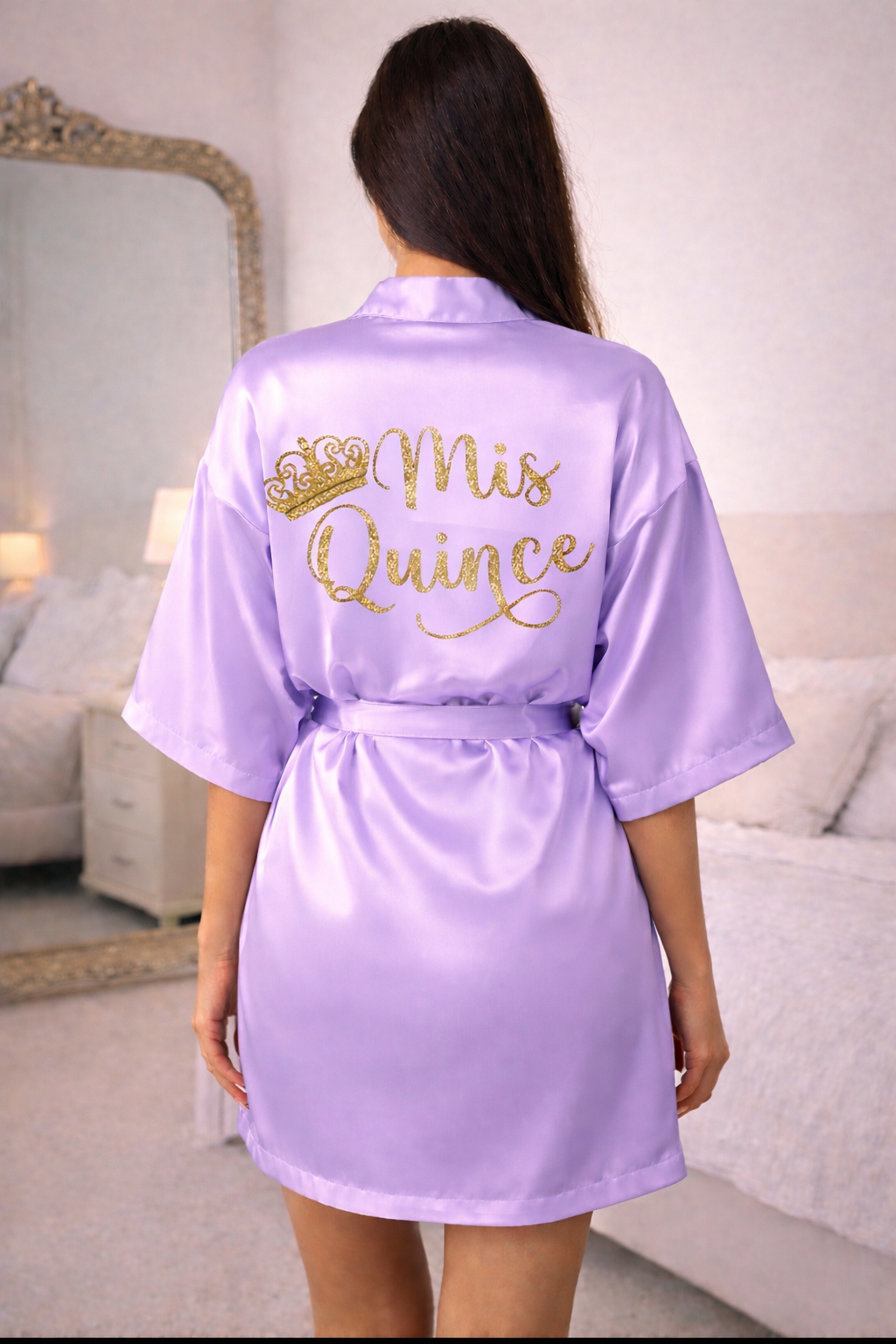 Personalized Robe + Slippers Set – Quinceañera (Send the name to be personalized on the front)