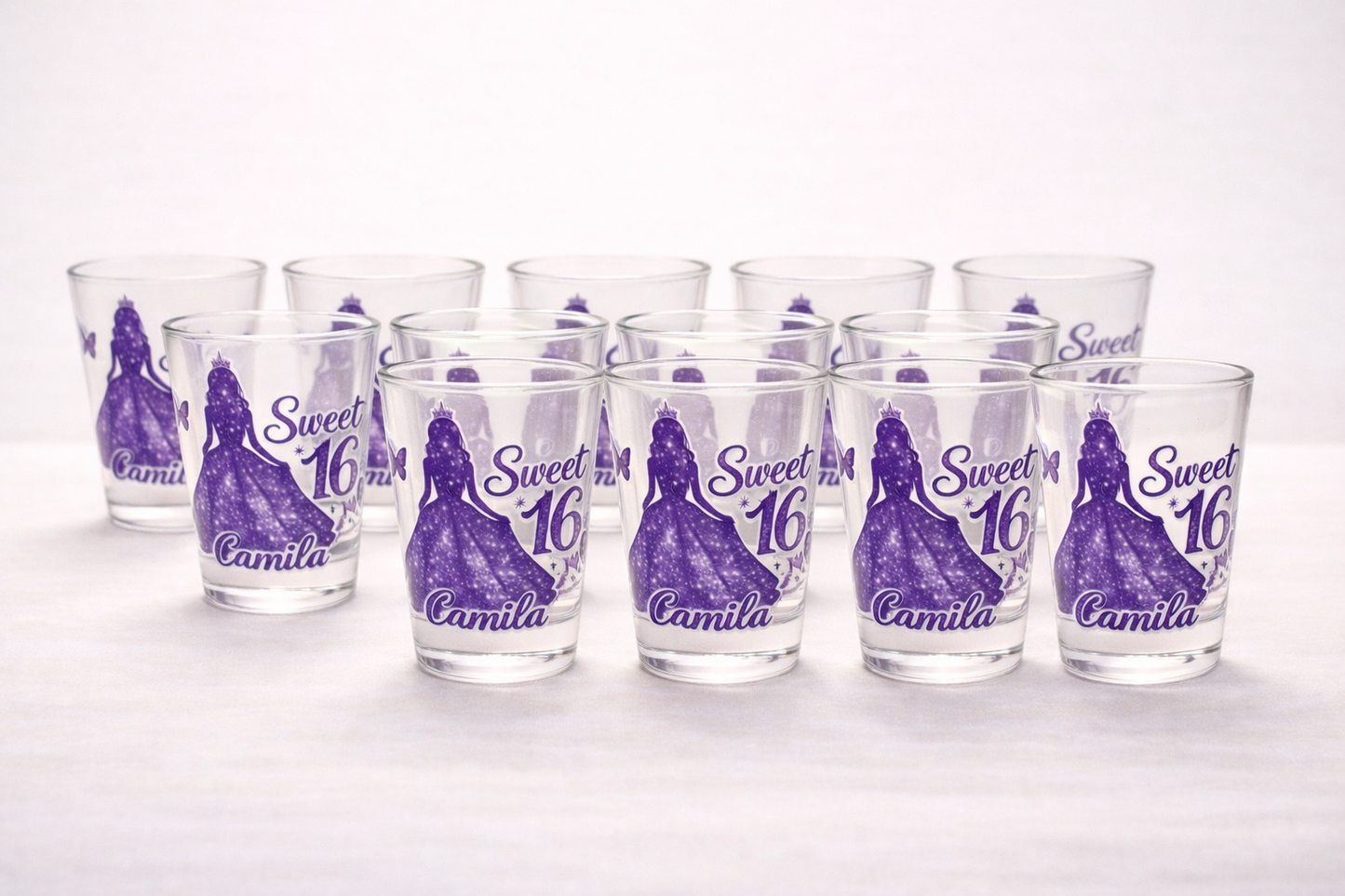 Personalized Quinceañera and Sweet 16 Shot Glasses – Set of 12