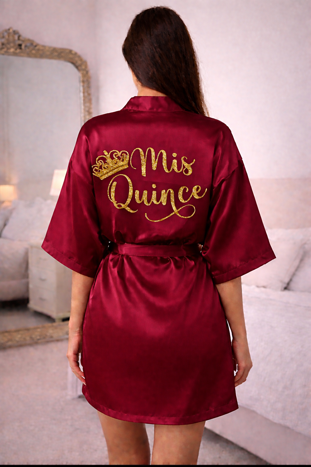 Personalized Robe + Slippers Set – Quinceañera (Send the name to be personalized on the front)