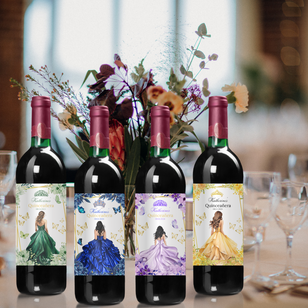 Labels for wine bottle, Quinceanera, birthday and wedding , pack of 12