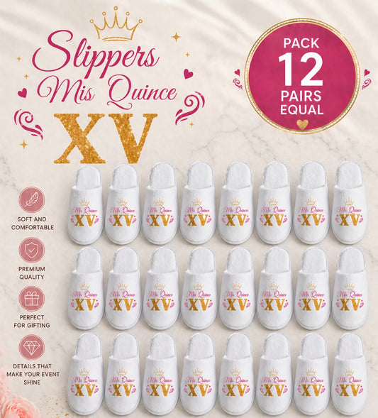 Personalized “Mis Quince” Slippers – Pack of 12 Pairs