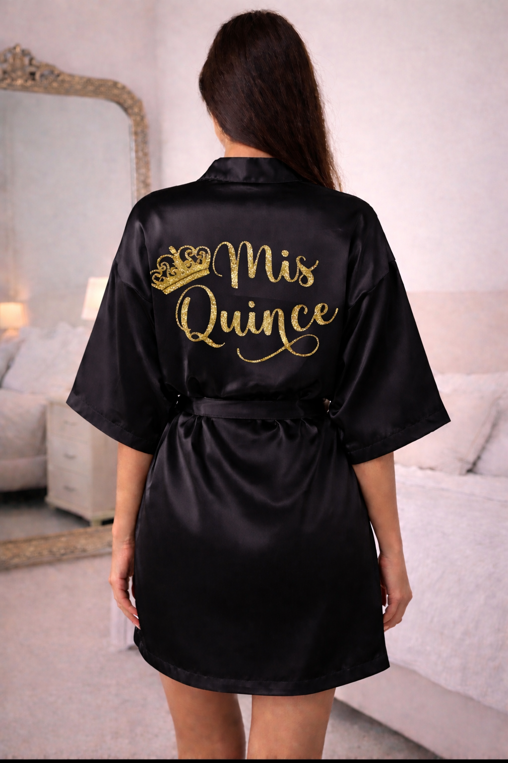 Personalized Robe + Slippers Set – Quinceañera (Send the name to be personalized on the front)