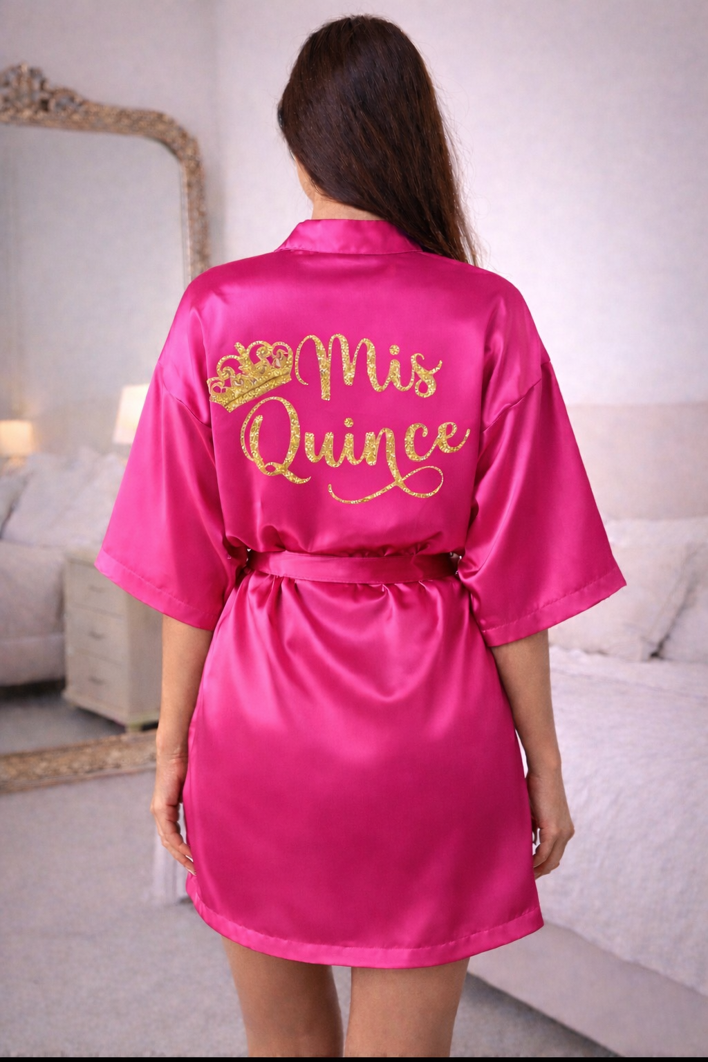 Personalized Robe + Slippers Set – Quinceañera (Send the name to be personalized on the front)
