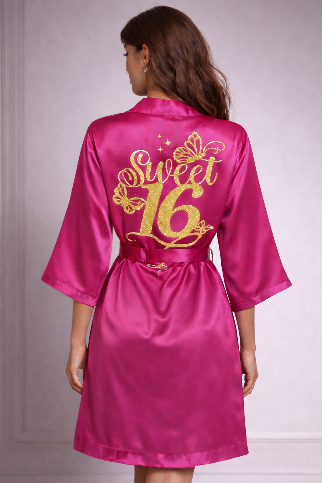 Personalized Robe with name  + Slippers Set – Sweet16 (Send the name to be personalized on the front)