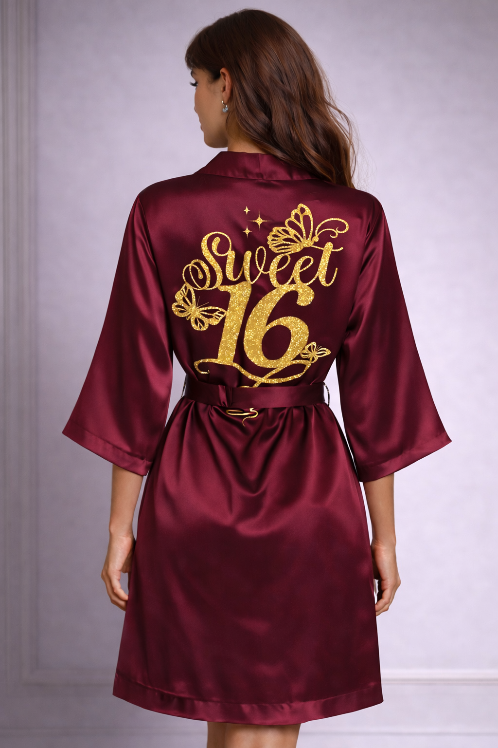 Personalized Robe with name  + Slippers Set – Sweet16 (Send the name to be personalized on the front)