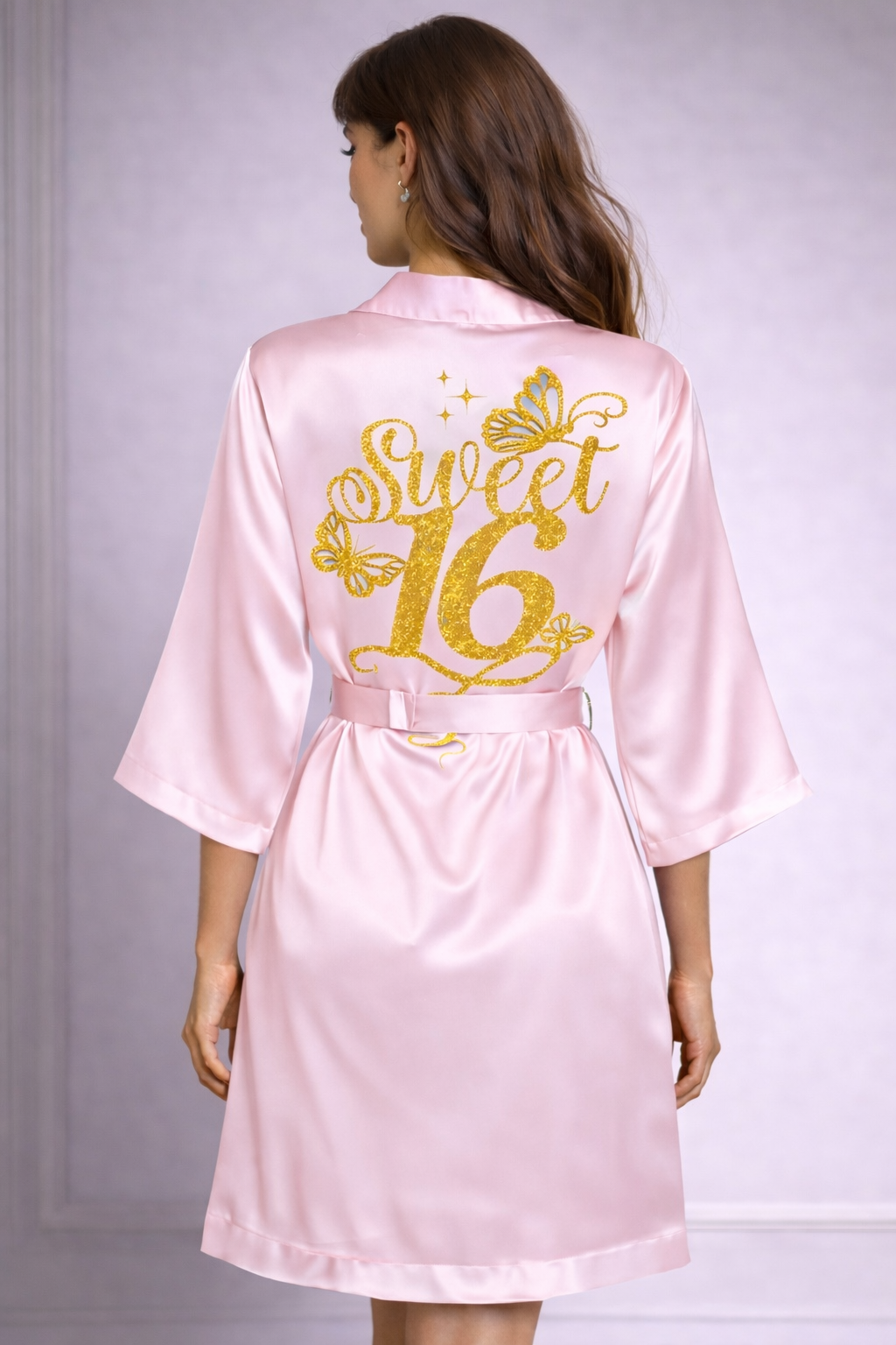 Personalized Robe with name  + Slippers Set – Sweet16 (Send the name to be personalized on the front)