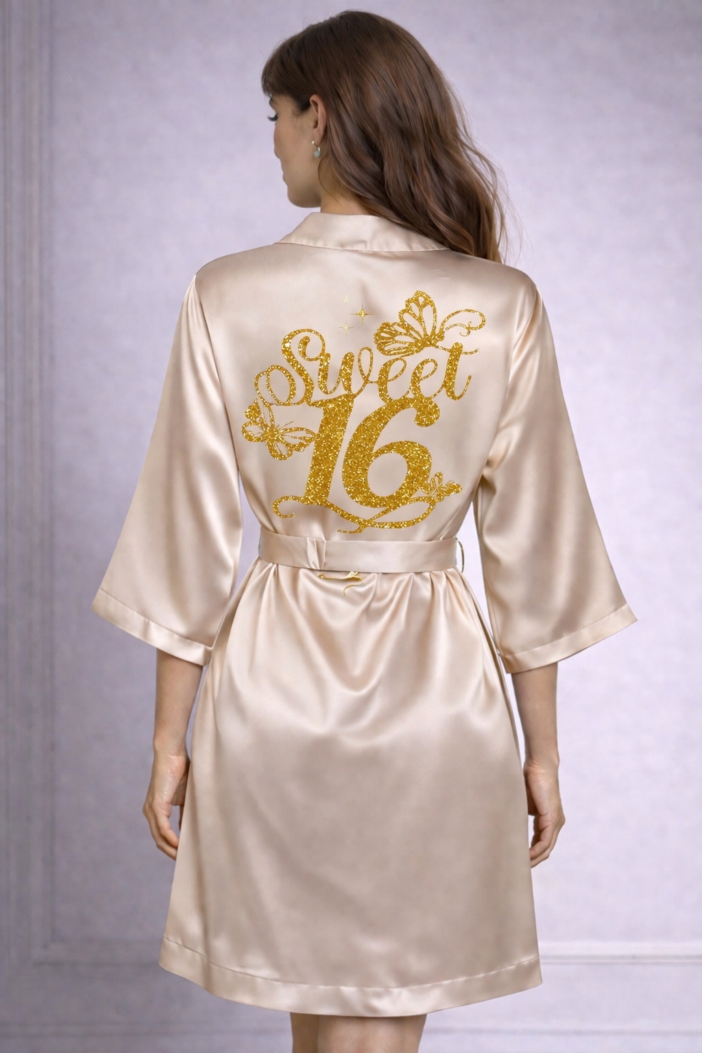 Personalized Robe with name  + Slippers Set – Sweet16 (Send the name to be personalized on the front)