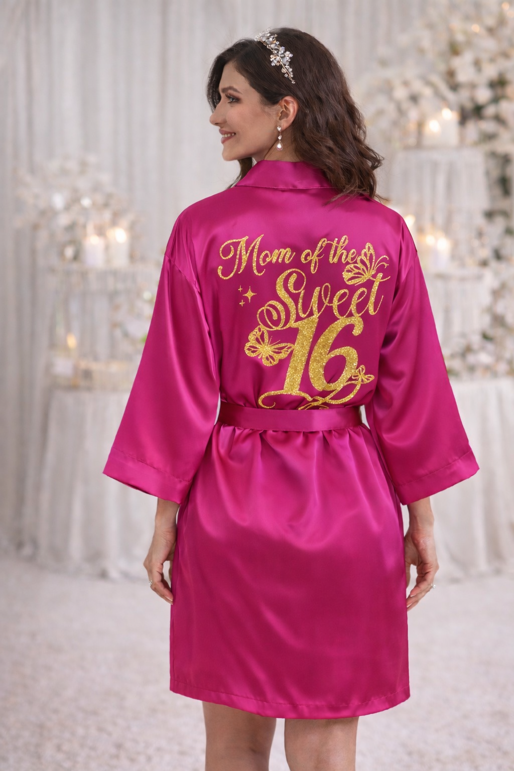 Personalized Robe with name  + Slippers Set – Sweet16 (Send the name to be personalized on the front)