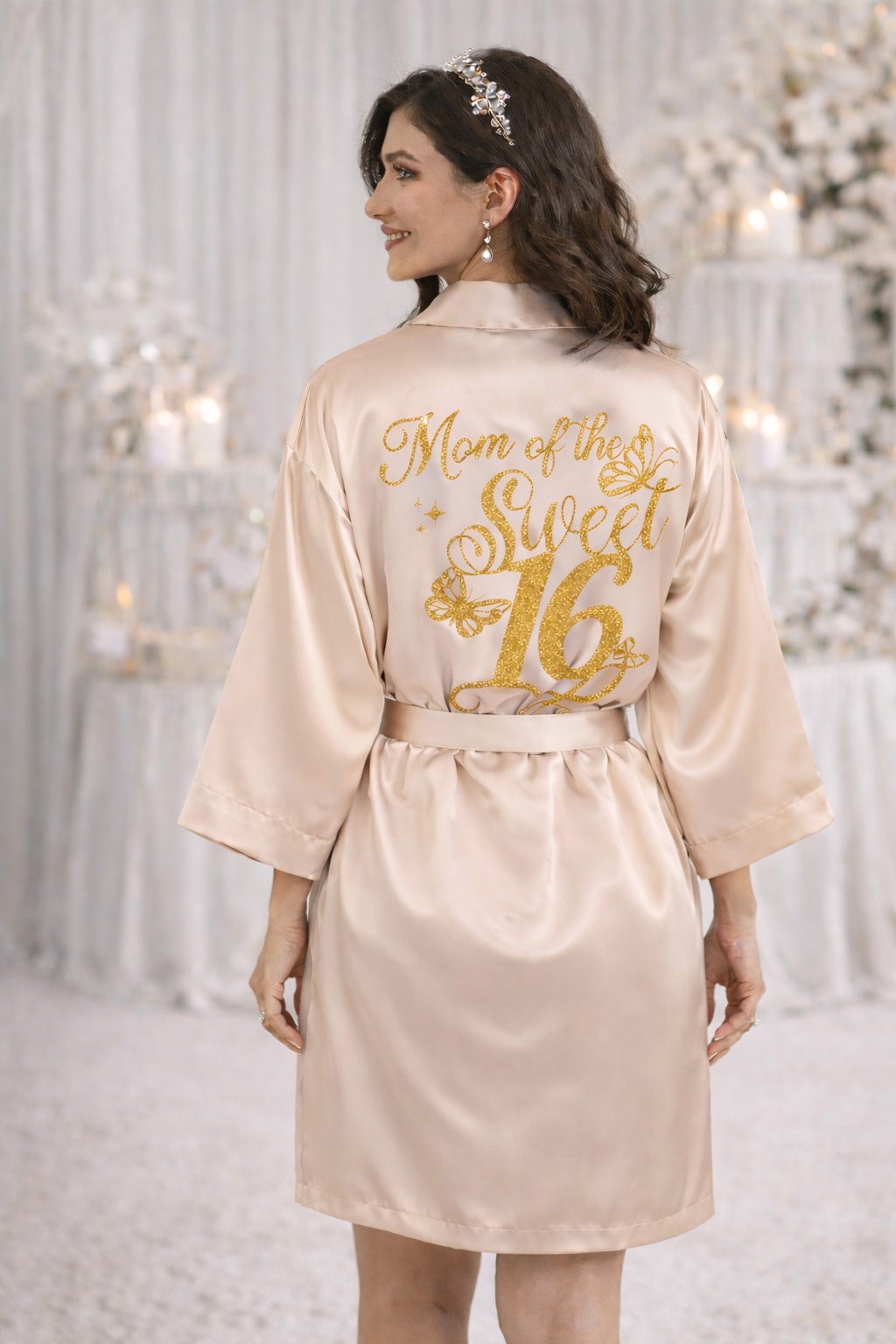 Personalized Robe with name  + Slippers Set – Sweet16 (Send the name to be personalized on the front)